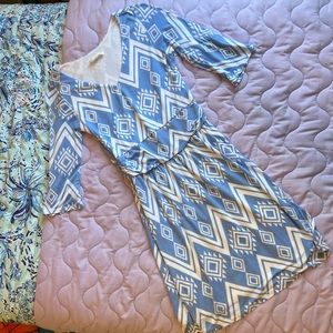 Peach Love Light Blue Ikat Patterned Dress